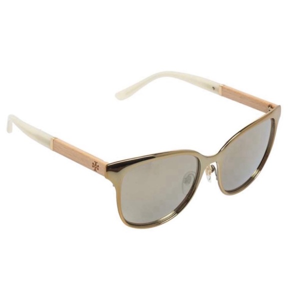 TORY BURCH • Wood Engraved Mirrored Cat Eye Sunglasses Includes Case - Picture 7 of 8